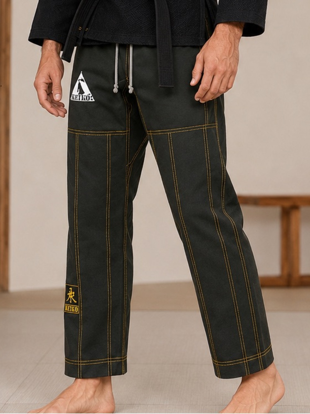 🥋 Keiko Raça,Brazilian Jiu-Jitsu Gi Pant Alliance Patch,Black,Yellow Stitching